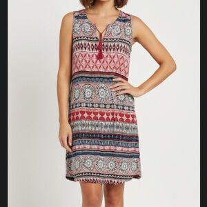 Beach Lunch Lounge Boho Geometric Print Tassel Dress - Size M